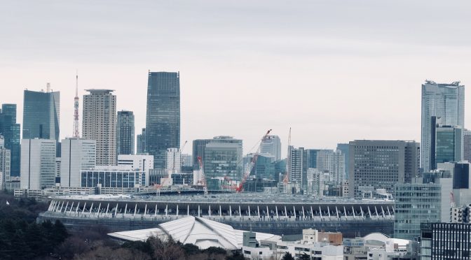 建設中の新国立競技場(2019年2月8日現在)