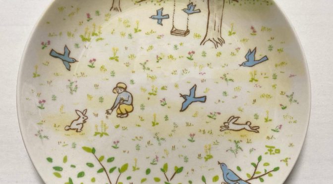 ガスト「風薫る季節の絵皿プレゼントキャンペーン」《小鳥と少年の春色皿》